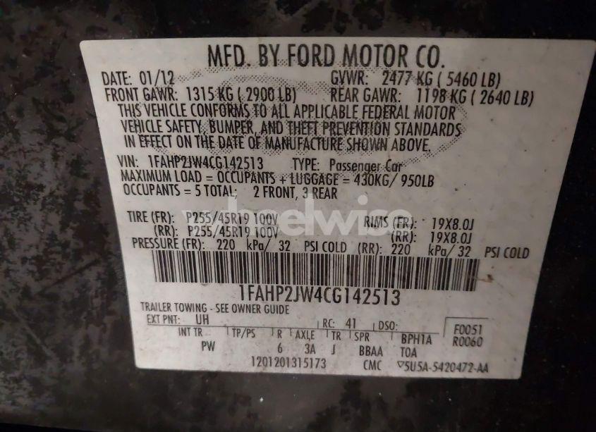 Photo 9 of 2012 Ford Taurus LIMITED (VIN 1FAHP2JW4CG142513)
