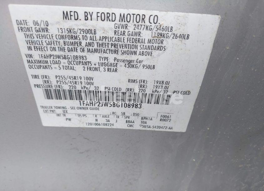 Photo 9 of 2011 Ford Taurus LIMITED (VIN 1FAHP2JW5BG108983)