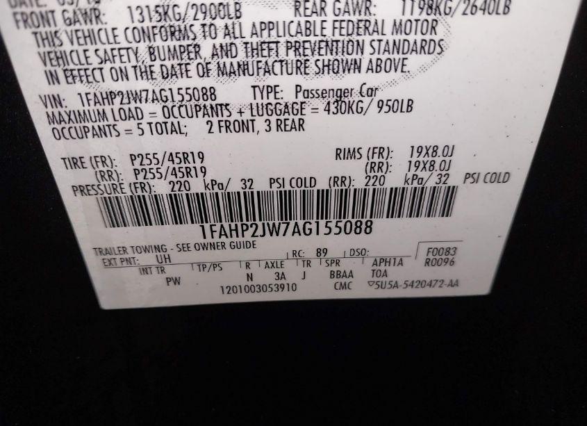 Photo 9 of 2010 Ford Taurus LIMITED (VIN 1FAHP2JW7AG155088)