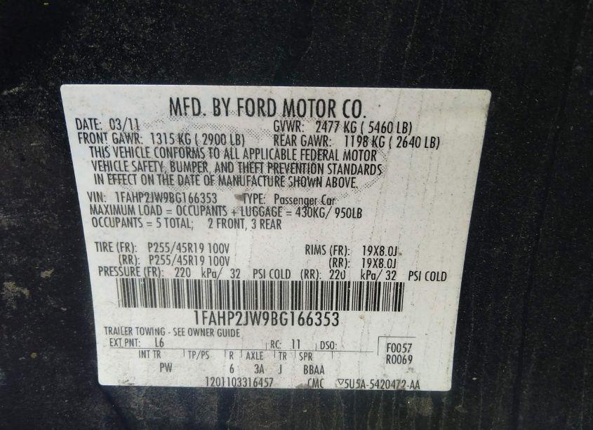 Photo 9 of 2011 Ford Taurus LIMITED (VIN 1FAHP2JW9BG166353)