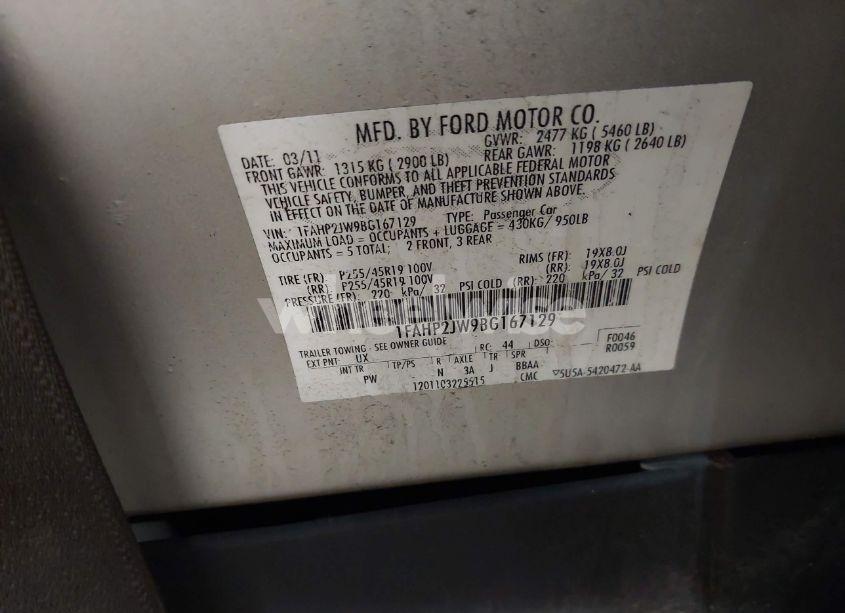 Photo 9 of 2011 Ford Taurus LIMITED (VIN 1FAHP2JW9BG167129)