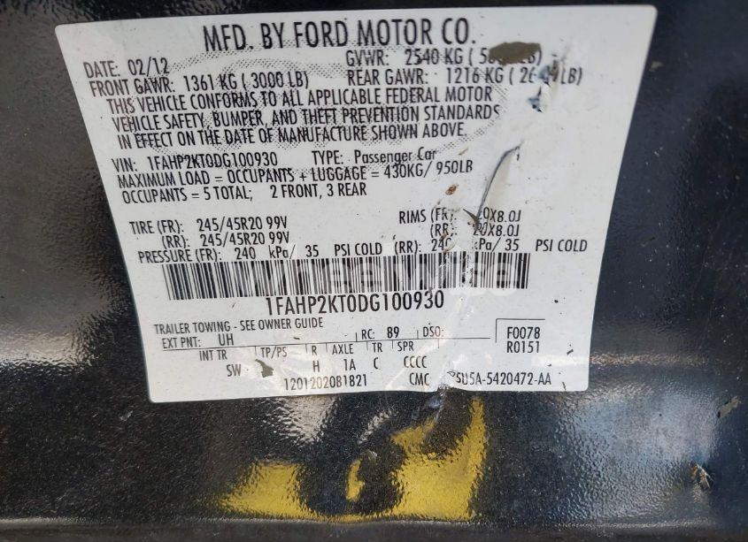 Photo 9 of 2013 Ford Taurus SHO (VIN 1FAHP2KT0DG100930)