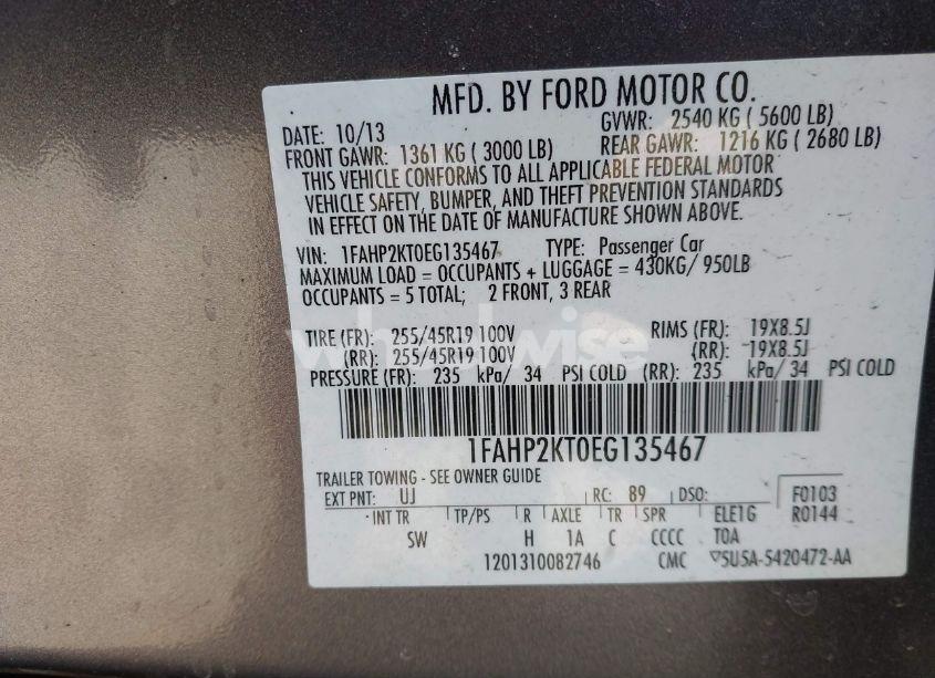 Photo 9 of 2014 Ford Taurus SHO (VIN 1FAHP2KT0EG135467)