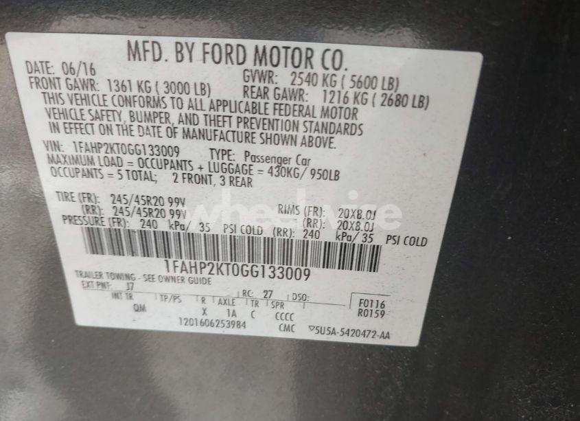 Photo 9 of 2016 Ford Taurus SHO (VIN 1FAHP2KT0GG133009)