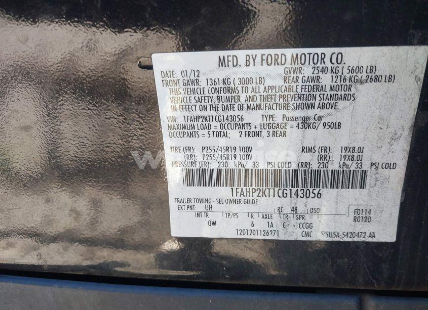 Photo 9 of 2012 Ford Taurus SHO (VIN 1FAHP2KT1CG143056)