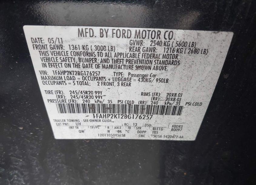 Photo 9 of 2011 Ford Taurus SHO (VIN 1FAHP2KT2BG176257)