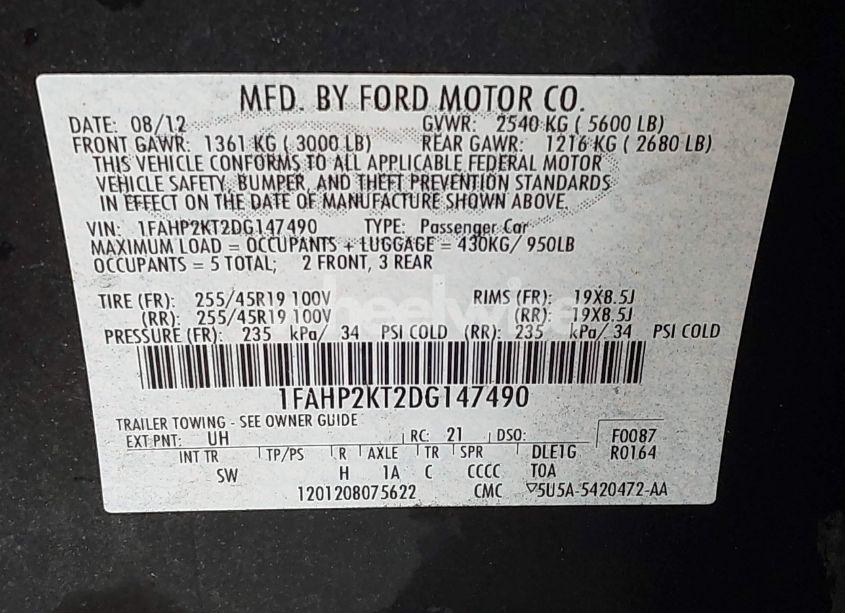 Photo 9 of 2013 Ford Taurus SHO (VIN 1FAHP2KT2DG147490)