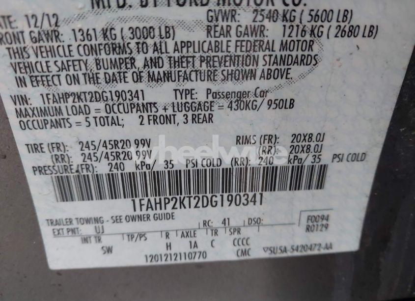 Photo 9 of 2013 Ford Taurus SHO (VIN 1FAHP2KT2DG190341)