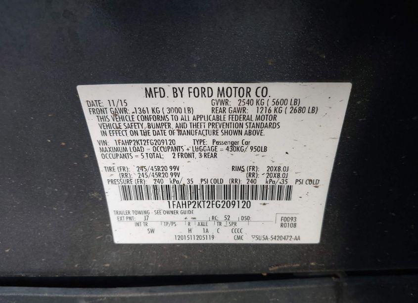 Photo 9 of 2015 Ford Taurus SHO (VIN 1FAHP2KT2FG209120)