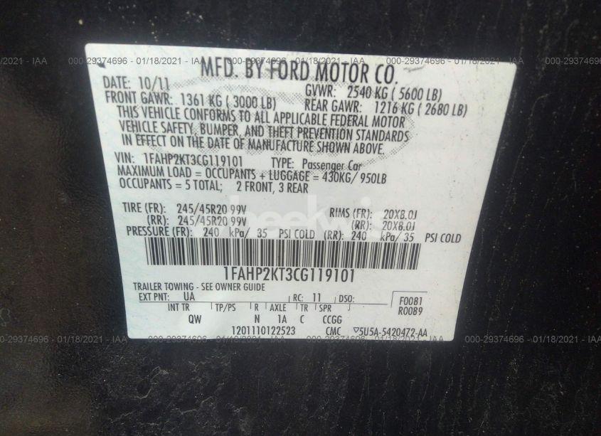 Photo 9 of 2012 Ford Taurus SHO (VIN 1FAHP2KT3CG119101)