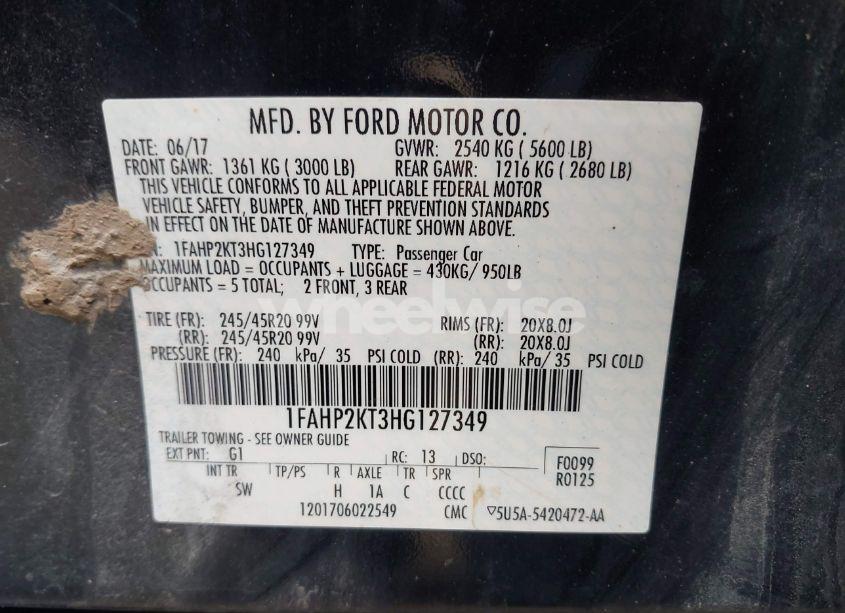 Photo 9 of 2017 Ford Taurus SHO (VIN 1FAHP2KT3HG127349)