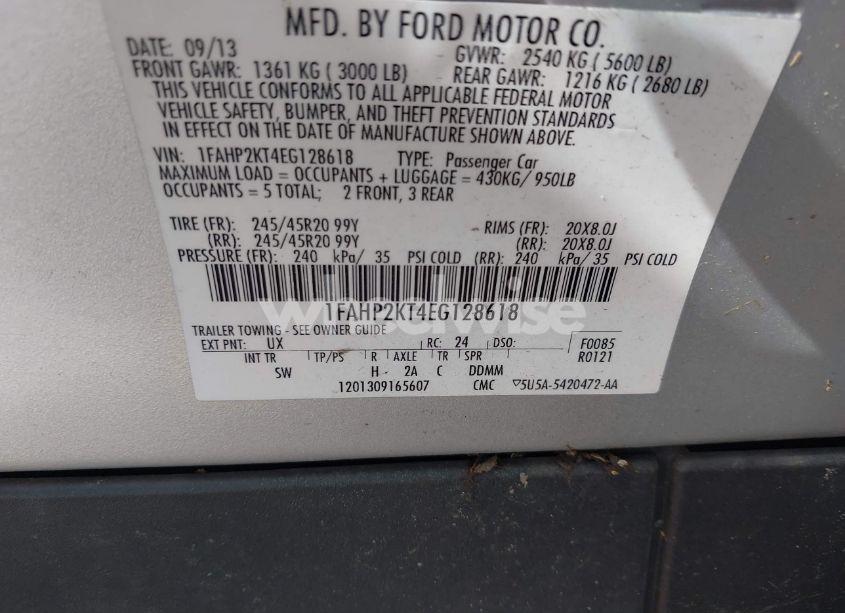 Photo 9 of 2014 Ford Taurus SHO (VIN 1FAHP2KT4EG128618)