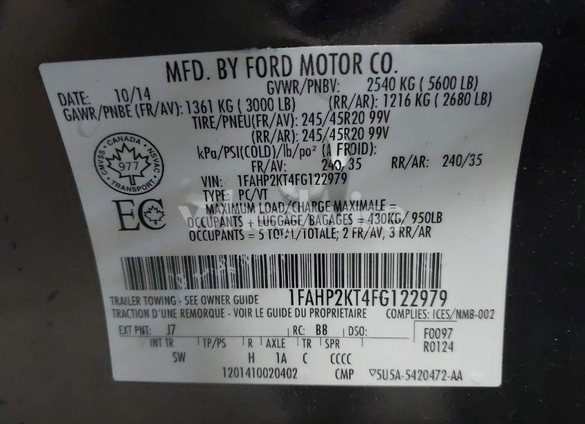 Photo 9 of 2015 Ford Taurus SHO (VIN 1FAHP2KT4FG122979)