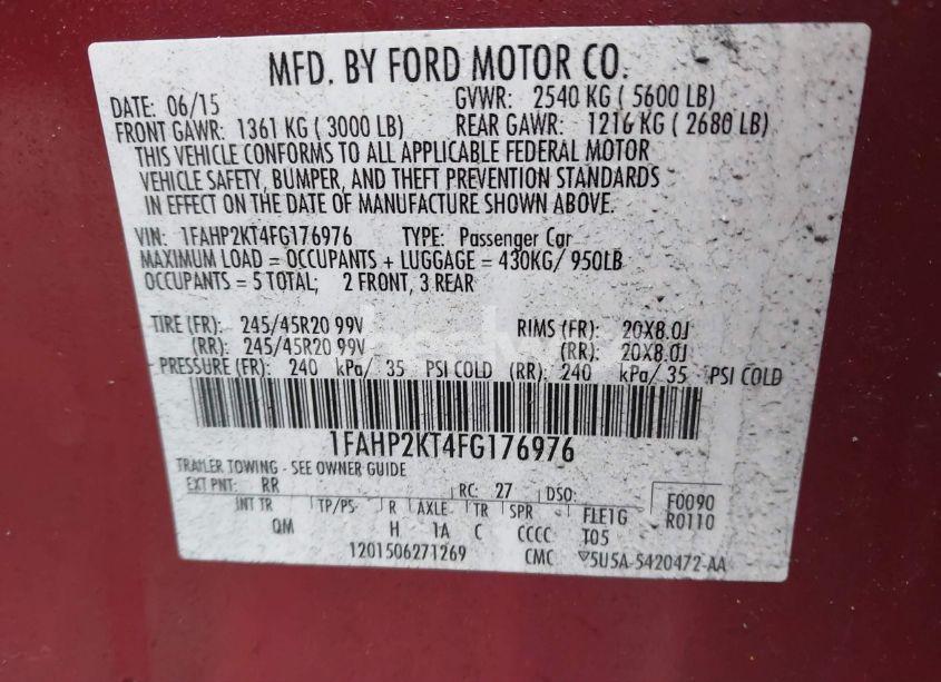 Photo 9 of 2015 Ford Taurus SHO (VIN 1FAHP2KT4FG176976)