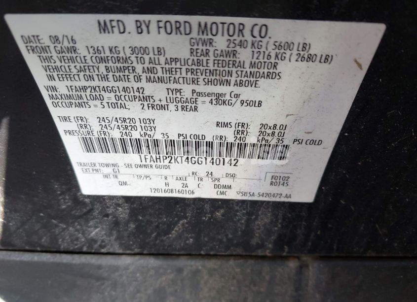 Photo 9 of 2016 Ford Taurus SHO (VIN 1FAHP2KT4GG140142)