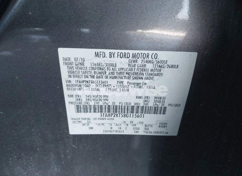 Photo 9 of 2011 Ford Taurus SHO (VIN 1FAHP2KT5BG115601)