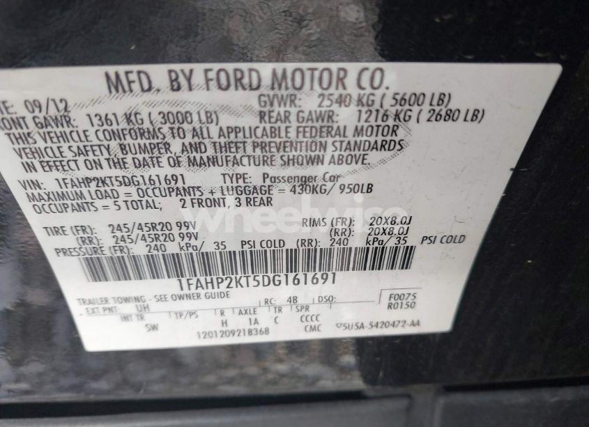 Photo 9 of 2013 Ford Taurus SHO (VIN 1FAHP2KT5DG161691)