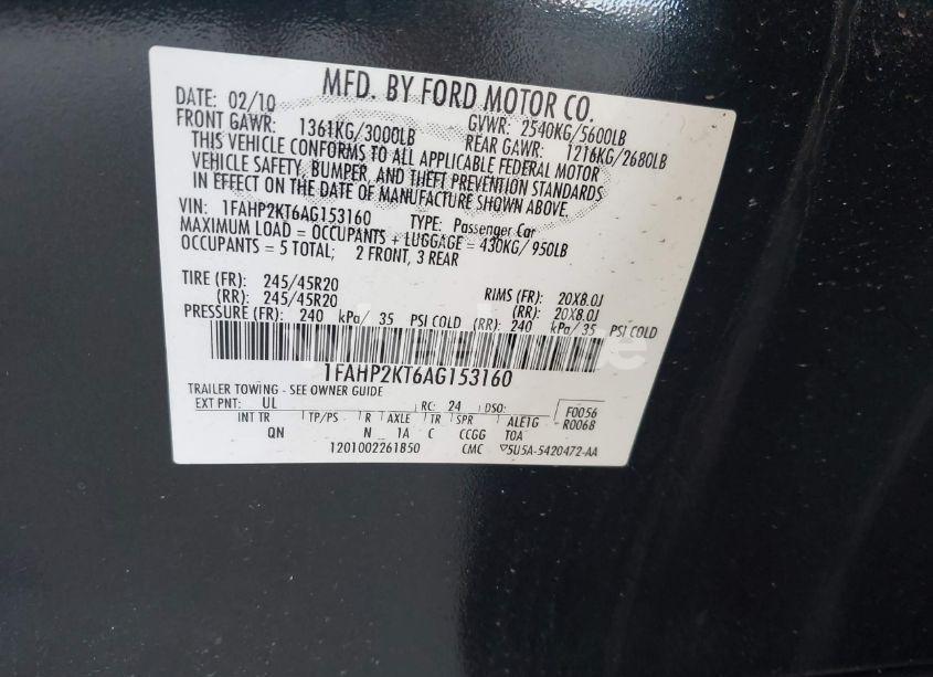 Photo 9 of 2010 Ford Taurus SHO (VIN 1FAHP2KT6AG153160)