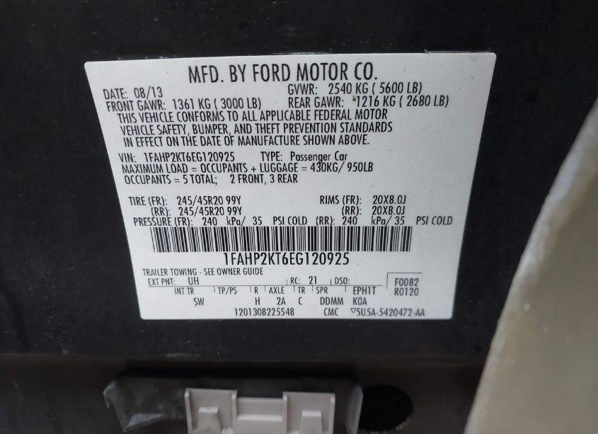 Photo 9 of 2014 Ford Taurus SHO (VIN 1FAHP2KT6EG120925)