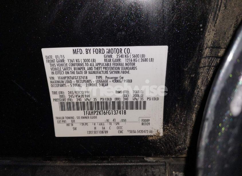 Photo 9 of 2015 Ford Taurus SHO (VIN 1FAHP2KT6FG137418)