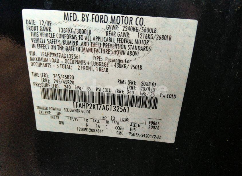 Photo 9 of 2010 Ford Taurus SHO (VIN 1FAHP2KT7AG132561)