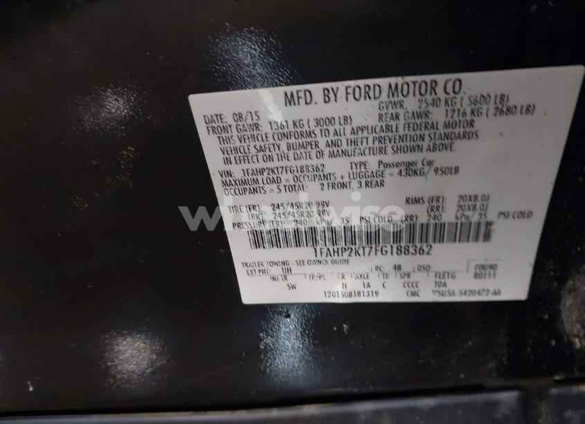Photo 9 of 2015 Ford Taurus SHO (VIN 1FAHP2KT7FG188362)