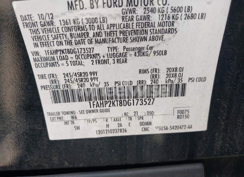 Photo 9 of 2013 Ford Taurus SHO (VIN 1FAHP2KT8DG173527)