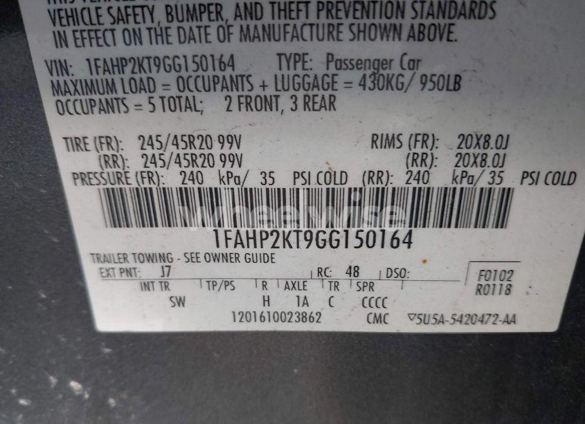 Photo 9 of 2016 Ford Taurus SHO (VIN 1FAHP2KT9GG150164)