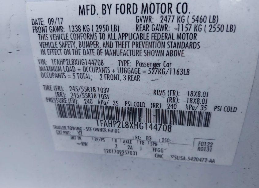 Photo 9 of 2017 Ford Police INTERCEPTOR (VIN 1FAHP2L8XHG144708)