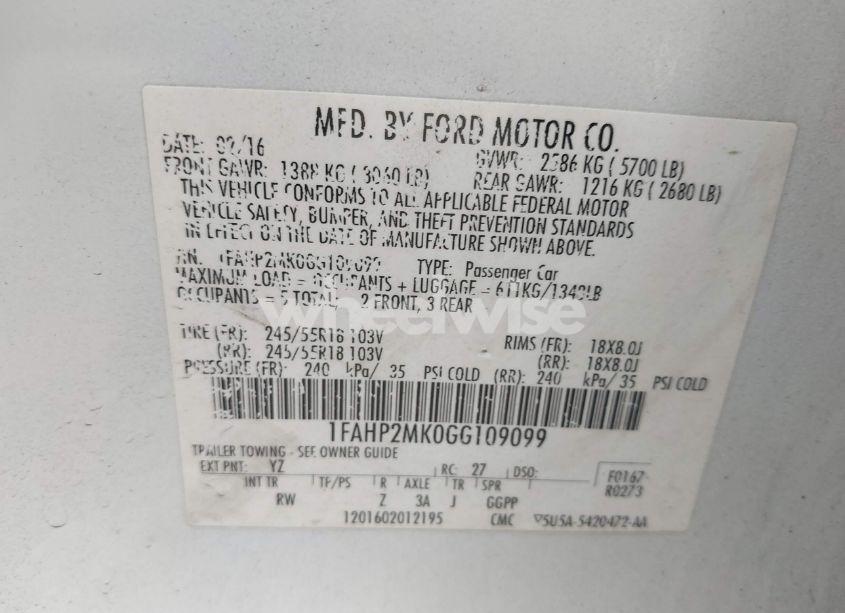 Photo 9 of 2016 Ford Police INTERCEPTOR (VIN 1FAHP2MK0GG109099)