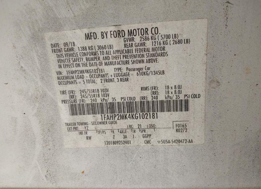 Photo 9 of 2019 Ford Police INTERCEPTOR (VIN 1FAHP2MK4KG102181)