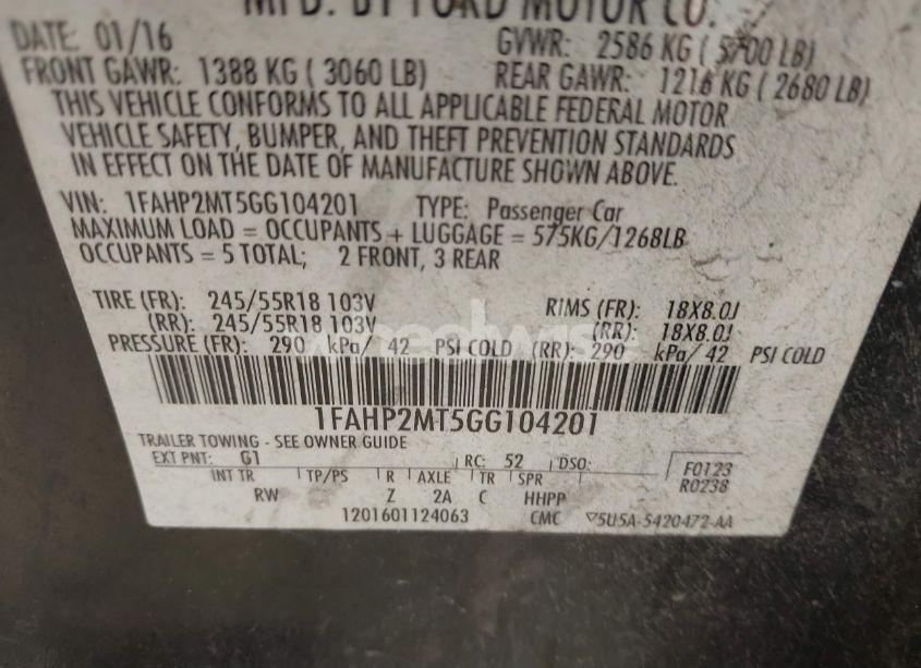 Photo 9 of 2016 Ford Taurus POLICE INTERCEPTOR (VIN 1FAHP2MT5GG104201)