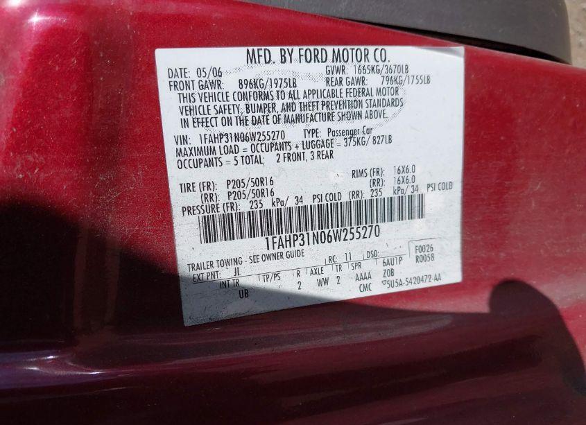 Photo 9 of 2006 Ford Focus ZX3 (VIN 1FAHP31N06W255270)