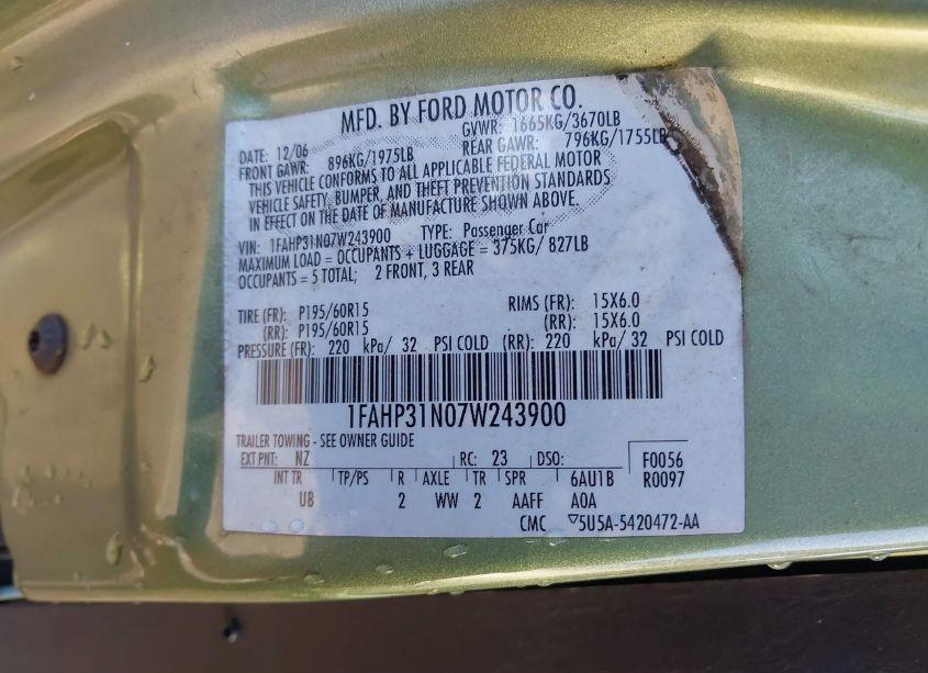 Photo 9 of 2007 Ford Focus S/SE/SES (VIN 1FAHP31N07W243900)