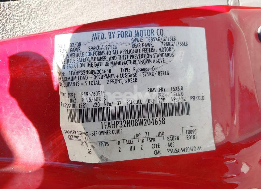 Photo 9 of 2008 Ford Focus S (VIN 1FAHP32N08W204658)