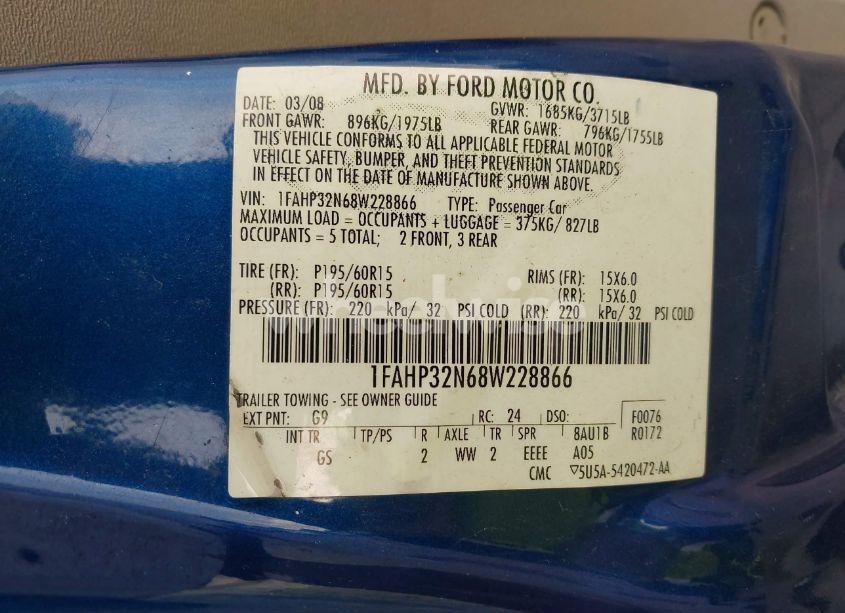 Photo 9 of 2008 Ford Focus S (VIN 1FAHP32N68W228866)