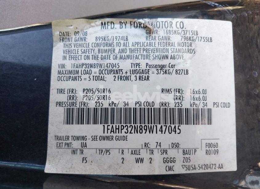 Photo 9 of 2009 Ford Focus SE (VIN 1FAHP32N89W147045)