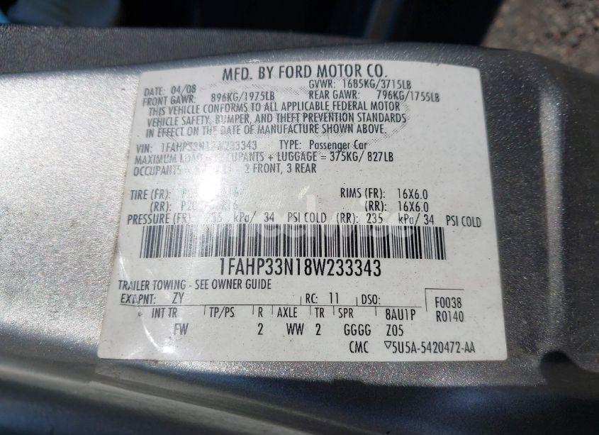 Photo 9 of 2008 Ford Focus SE/SES (VIN 1FAHP33N18W233343)