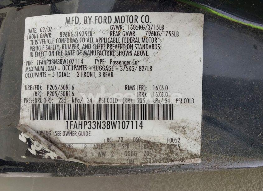 Photo 9 of 2008 Ford Focus SE/SES (VIN 1FAHP33N38W107114)