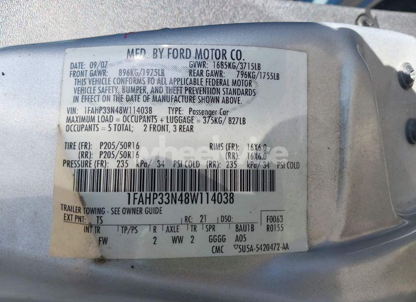 Photo 9 of 2008 Ford Focus SE/SES (VIN 1FAHP33N48W114038)