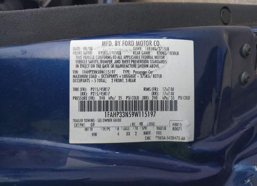 Photo 9 of 2009 Ford Focus SES (VIN 1FAHP33N59W115197)