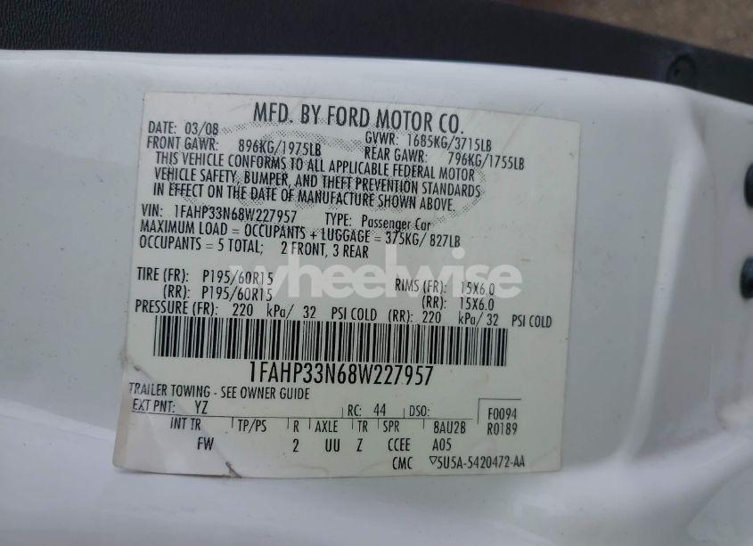 Photo 9 of 2008 Ford Focus SE/SES (VIN 1FAHP33N68W227957)