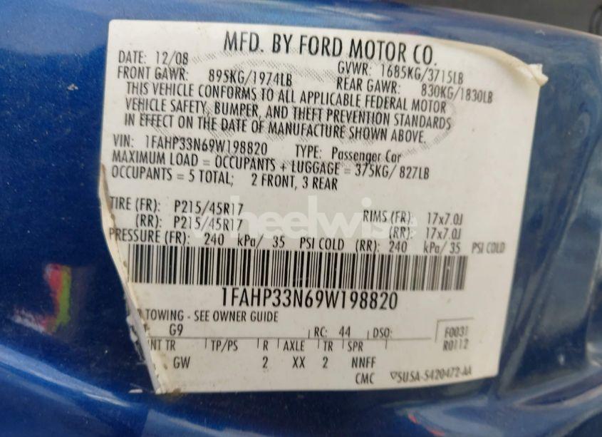 Photo 9 of 2009 Ford Focus SES (VIN 1FAHP33N69W198820)