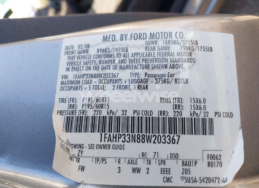 Photo 9 of 2008 Ford Focus SE/SES (VIN 1FAHP33N88W203367)