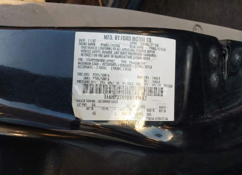 Photo 9 of 2008 Ford Focus SE/SES (VIN 1FAHP33N98W149982)
