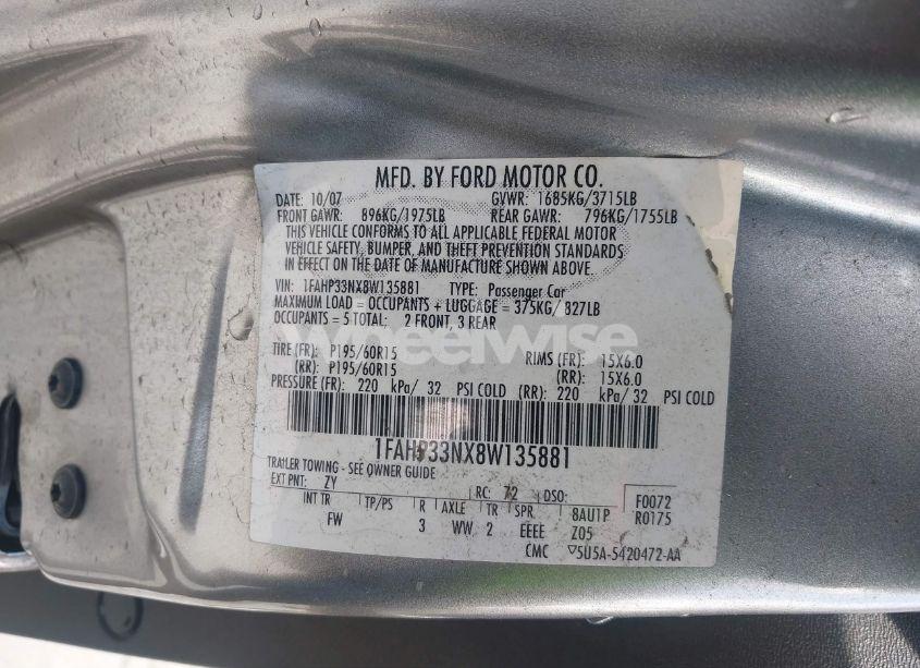 Photo 9 of 2008 Ford Focus SE/SES (VIN 1FAHP33NX8W135881)