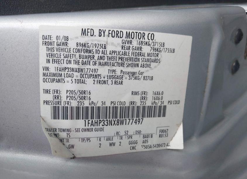 Photo 9 of 2008 Ford Focus SE/SES (VIN 1FAHP33NX8W177497)