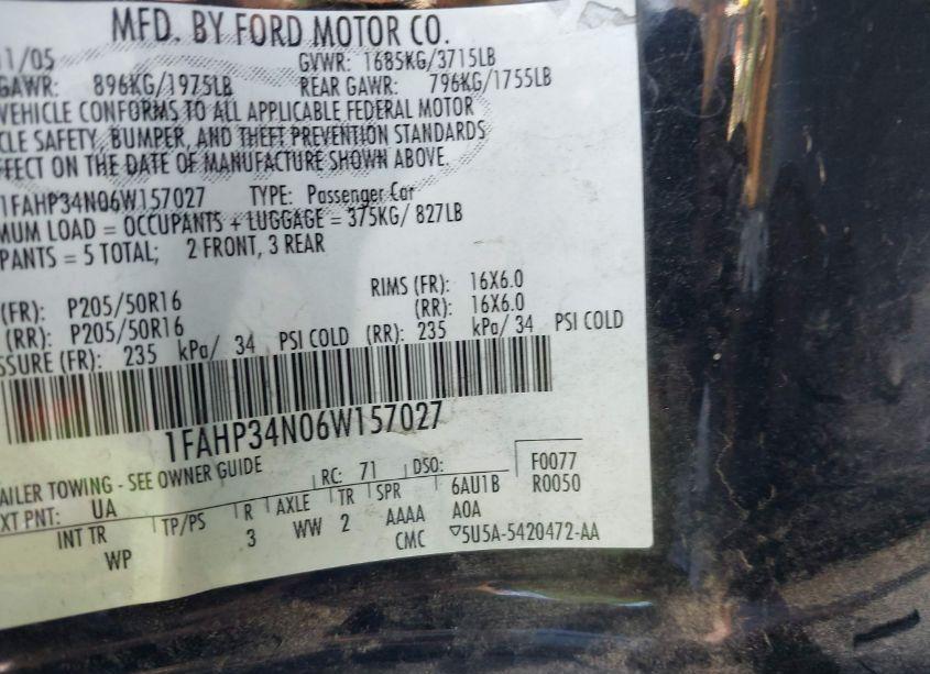 Photo 9 of 2006 Ford Focus ZX4 (VIN 1FAHP34N06W157027)