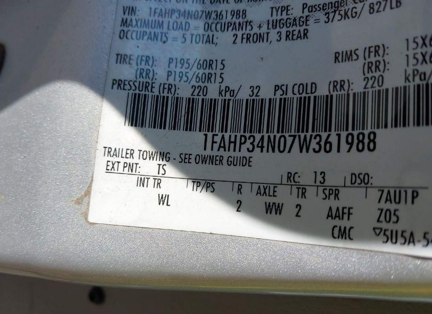 Photo 9 of 2007 Ford Focus S/SE/SES (VIN 1FAHP34N07W361988)