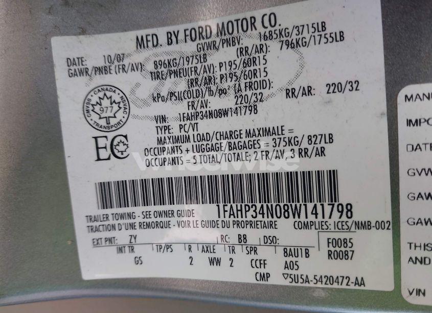 Photo 9 of 2008 Ford Focus S (VIN 1FAHP34N08W141798)